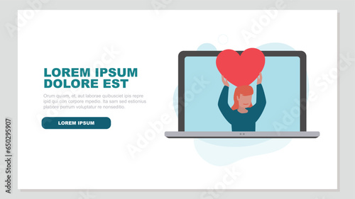 Laptop display with satisfied customer holding up a heart symbol