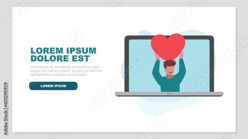 Laptop display with satisfied customer holding up a heart symbol
