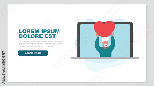 Laptop display with satisfied customer holding up a heart symbol