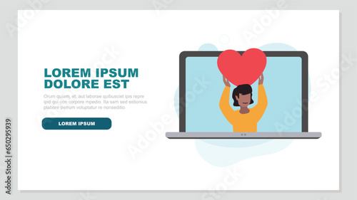Laptop display with satisfied customer holding up a heart symbol