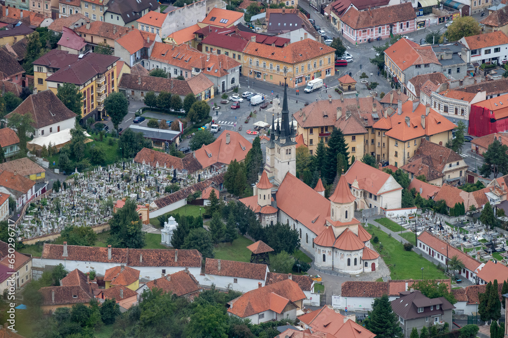 Aerial view of the Old Town, Brasov, Transylvania, Romania
