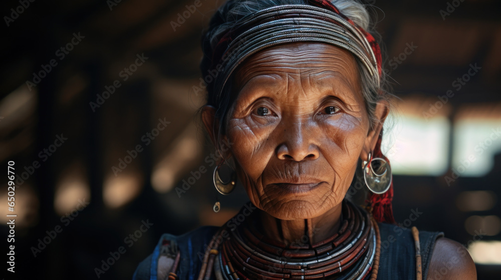 Portrait of Akha senior woman in the Thailand - obrazy, fototapety, plakaty 