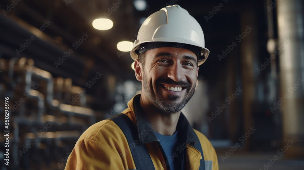 Portrait of engineer smile at work in the gas power station Portrait of engineer smile at work in the gas power station