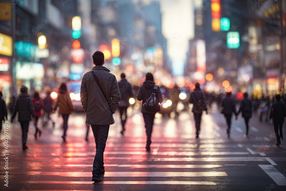Blurry city street scene People crossing the street. ai generative Blurry city street scene People crossing the street. ai generative