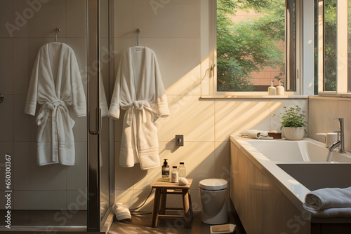 photo capturing a person in pajamas standing in a sleek and modern bathroom  gently brushing their teeth in a relaxed and calm morning routine setting  emphasizing the importance o