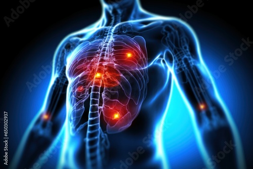 Details of pain highlighted in persons body. Medical concept with areas of pain, brain, chest, pancreas, heart, spline, spine