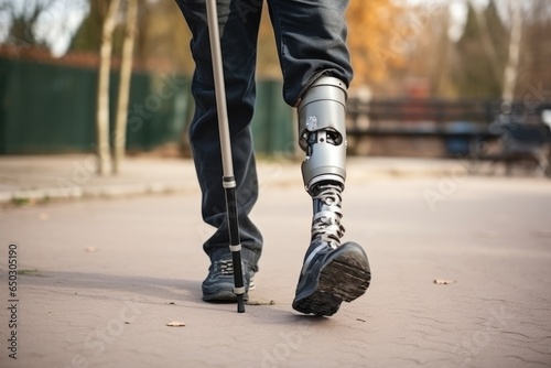 Man with metal prosthetic leg
