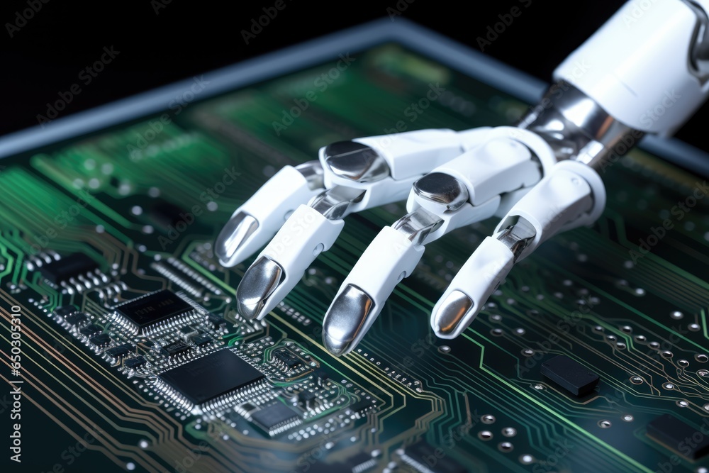 Fototapeta premium Robot hand with a computer board