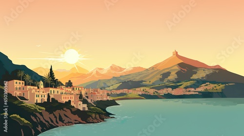 Vintage Sicily Poster in Vector Style with Flat Colors  Generative AI