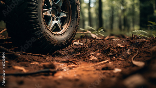 Car tire in the forest