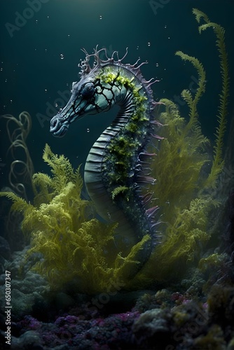 seahorse in deep sea mosses on background quality 5 