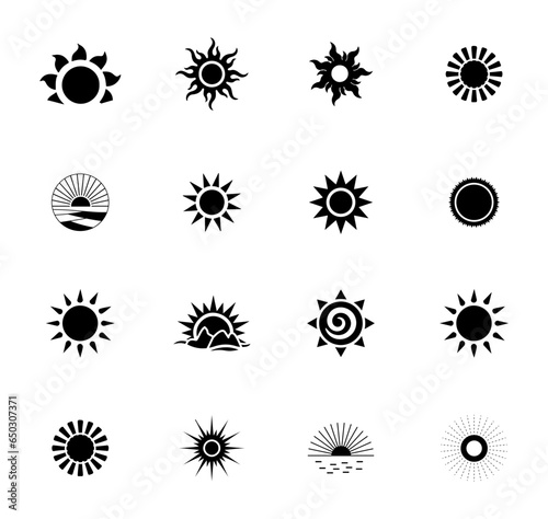 Sun Vector Illustration Clip Art Big Collection  Free Sun Design. Sun Element Isolated Set. Sunlight  Sun Light Shape  Heat Abstract Badge.