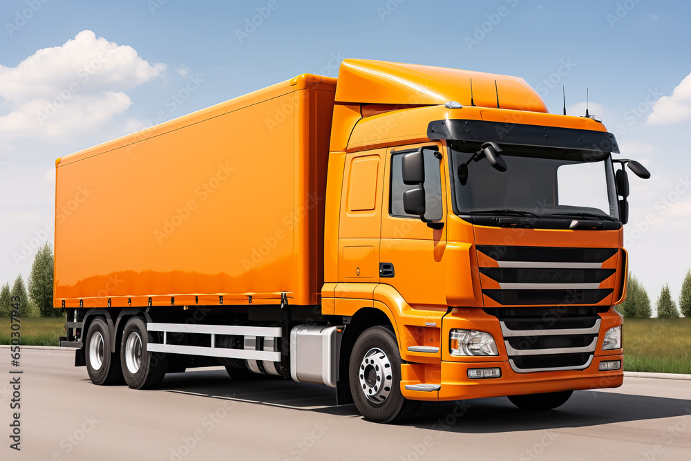 Long haul truck parked at rest area isolated on a gradient background Long haul truck parked at rest area isolated on a gradient background