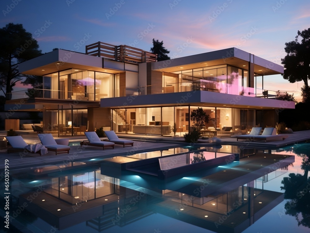 Modern luxury exterior house with pool generative ai