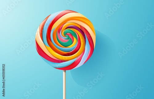 Photo of a vibrant and delicious lollipop against a vibrant blue backdrop created with Generative AI technology
