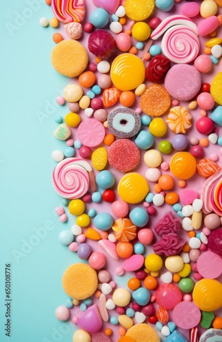 Delightful Mix of Colourful Candies.
A delightful and vibrant collection of various candies filling the frame.