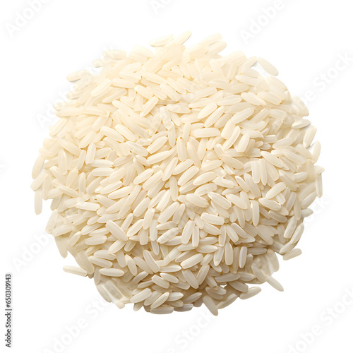 top view close up of grains rice isolated on a transparent white background
