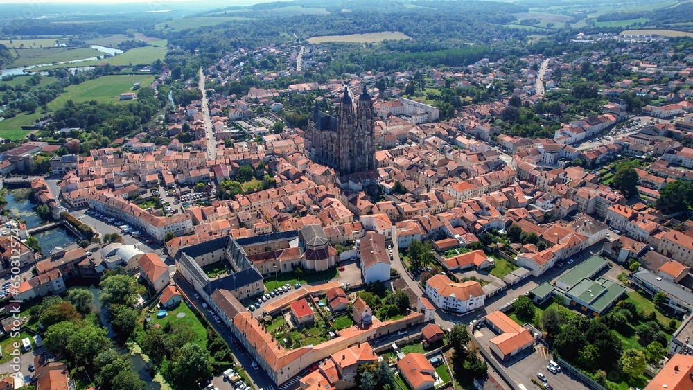  Aerial view around the city Saint-Nicolas-de-Port  in France on a sunny summer day.