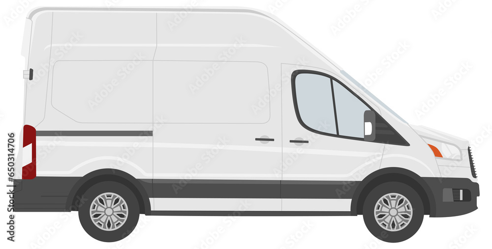 High roof cargo van white color. Side, front, back view.  illustration.