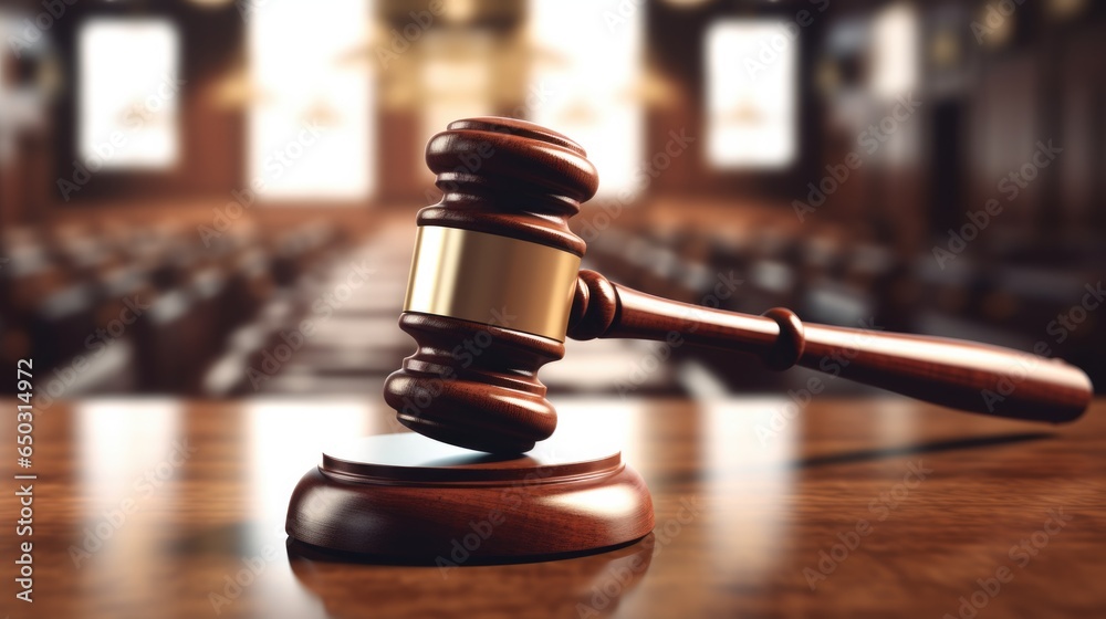 Close-up of the gavel on the judge's table. It symbolizes court proceedings, justice and law. Close-up of the gavel on the judge's table. It symbolizes court proceedings, justice and law.