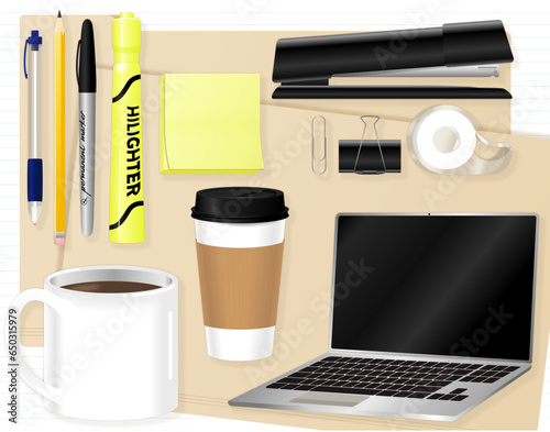 Office Supplies Vector Illustration Assets Set