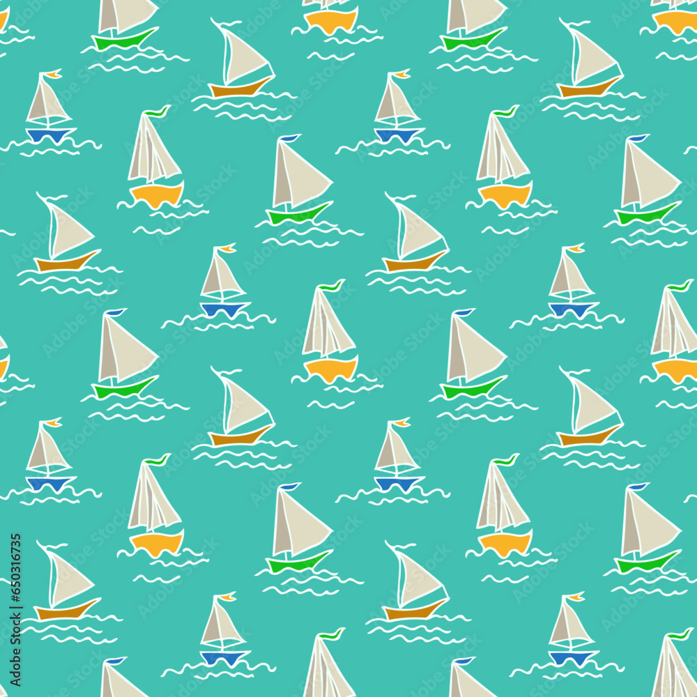Sailboat Seamless Pattern. Vector Background. Sailboat Seamless Pattern. Vector Background.