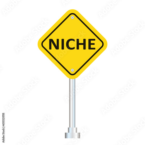 Yellow transportation niche road sign isolated on white background