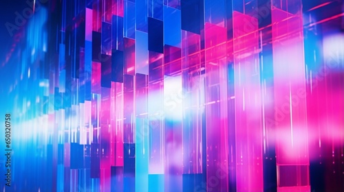 Extreme close-up of abstract blurred city lights, neon pink and electric blue hues, in the style of gradient blurred wallpapers, depth of field, serene visuals, minimalistic simplicity, close-up, mini