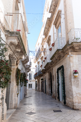 Narrow Street In The Town Of Martina Franca, Southern Italy, Near Taranto, During The Christmas Period