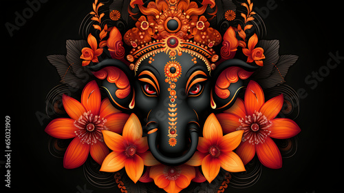 Illustration of Ganesha Aum Hindu Diwali India. Genrative AI photo