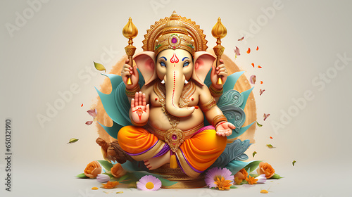Illustration of Ganesha Aum Hindu Diwali India. Genrative AI photo