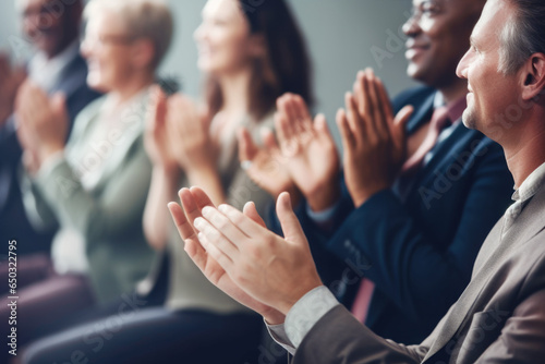 Group of people applauding together in business meeting