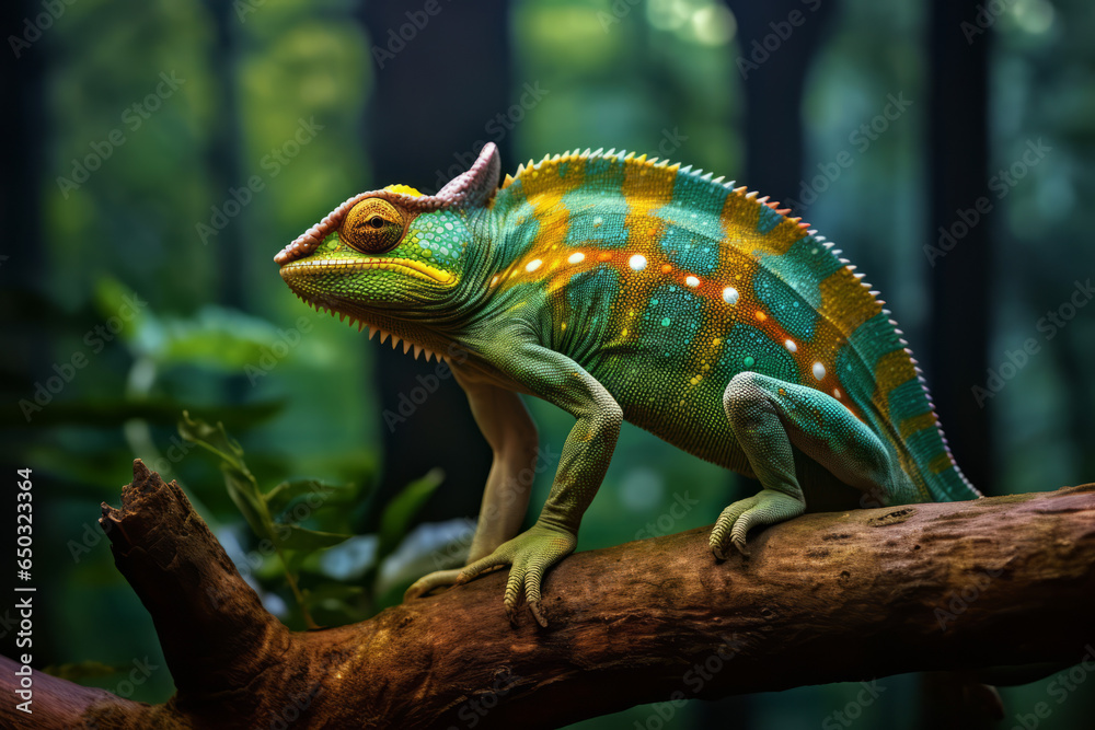 Chameleon sitting on a branch in the rain forest Chameleon sitting on a branch in the rain forest