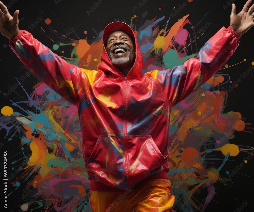 Fototapeta premium Black Man Senior Elderly Colorful Joyful And Emotional Bright Backdrop Generative AI