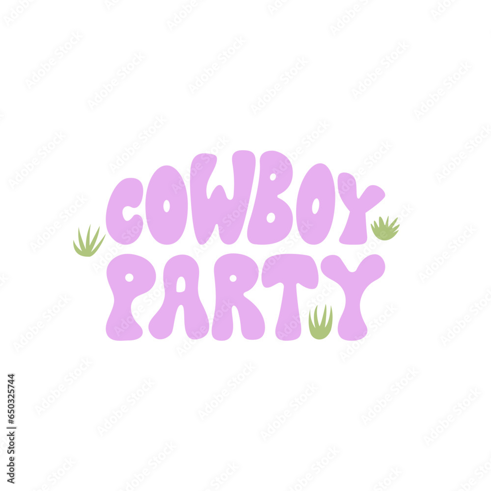 Cowboy party groovy lettering. Vector illustration on isolated background