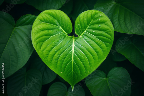 Green leaf in the shape of a heart in the nature