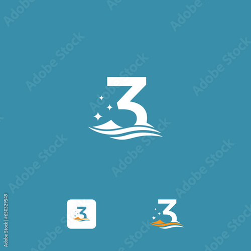 ISOLATED NUMBER COMBINATED WITH WAVE, CLEAN, BUBLE, COLOR BLUE photo