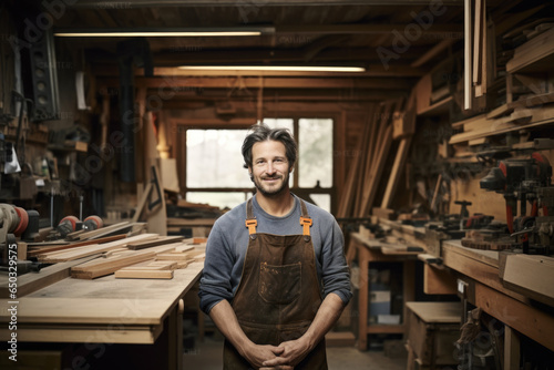 Portrait of a young male carpenter in his workshop