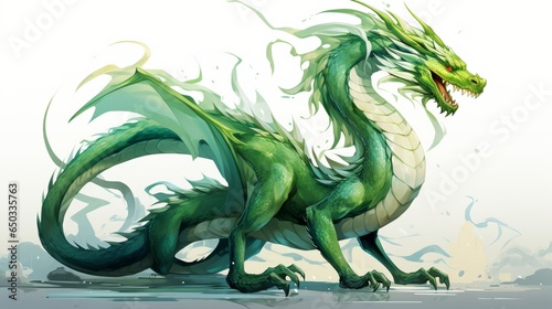 Green wooden dragon symbol of the year 2024. Year of the dragon 2024, art © Mike