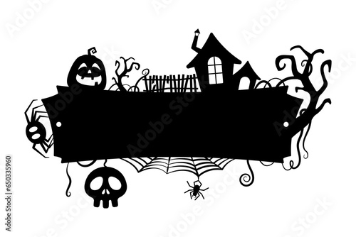 Halloween banner icon. Sign board. Black silhouette. Horizontal front view. Vector simple flat graphic illustration. Isolated object on a white background. Isolate.