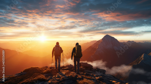 Mountain sunrise hikers