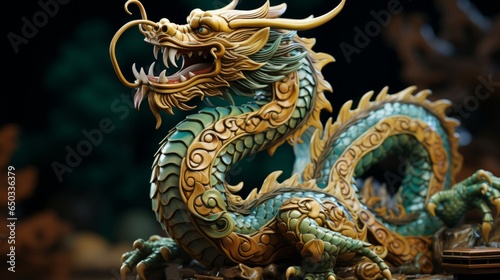 Green wooden dragon symbol of the year 2024. Year of the dragon 2024, art