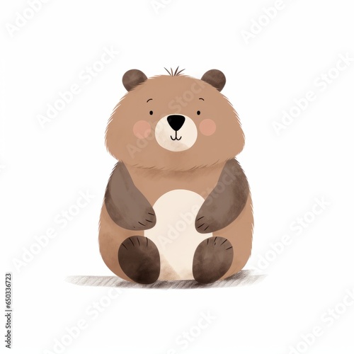 Minimalistic digital drawing cute woodland bear isolated on white photo