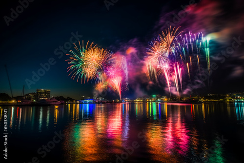  Amazing colorful fireworks. fireworks in the night sky. AI Generated