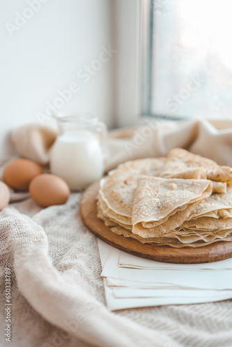 Stack of homemade pancakes, good morning concept