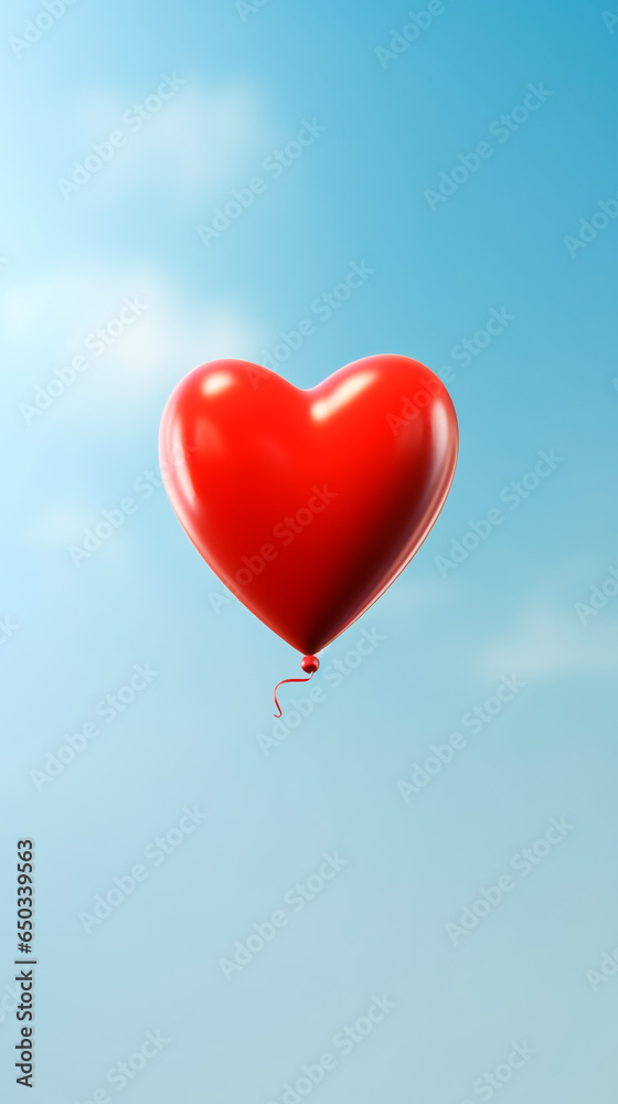 A red heart balloon in the sky. AI Generated