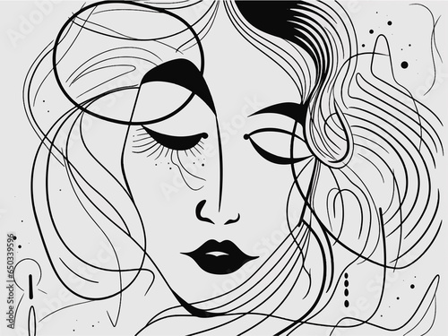 Beautiful feminine woman face line art vector seamless pattern. Continuous line art, Linear background. Use for package, cosmetics, decor. Fashion concept, feminine beauty minimalist