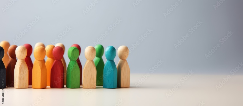 Wooden and colored figures representing diversity and inclusion - obrazy, fototapety, plakaty 