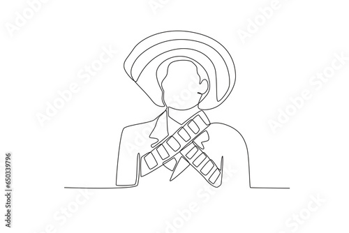 A patriot stood tall. Revolucion mexicana one-line drawing
