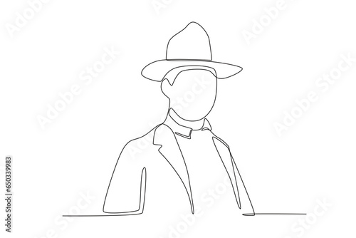 A man wearing a patriot hat. Revolucion mexicana one-line drawing